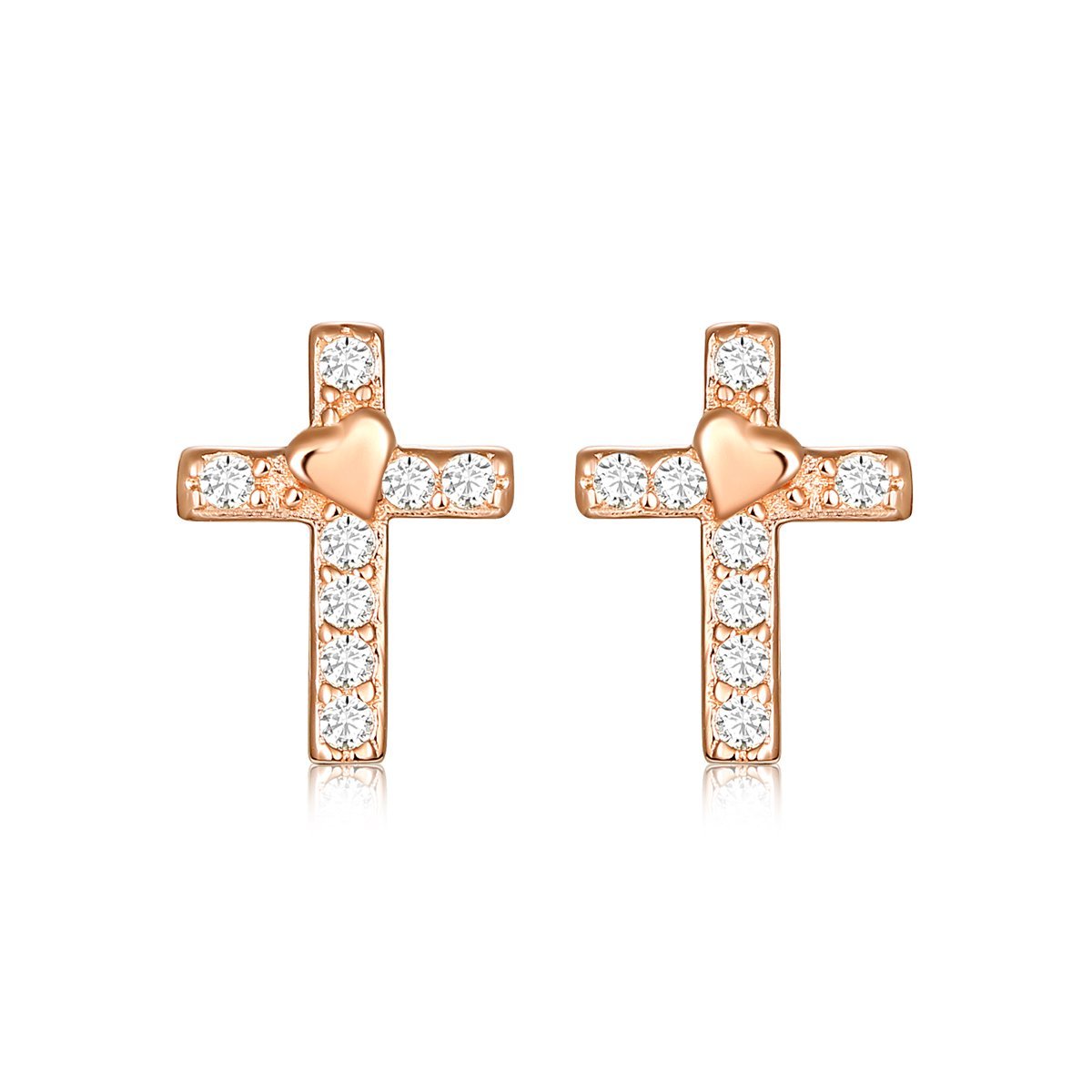 Rose gold cross store stud earrings