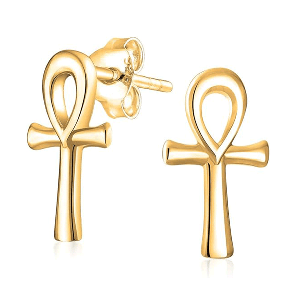 14k Gold Ankh Stud Earrings