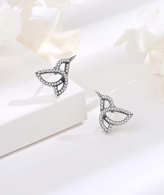 Pave Cz Hummingbird Skull Earrings