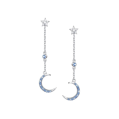 Crescent Half Moon And Star Dangle Stud Earrings