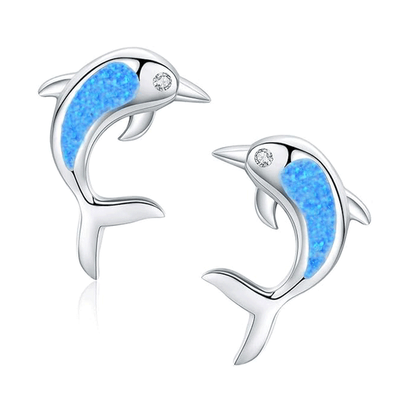 Blue Opal Dolphin Earrings