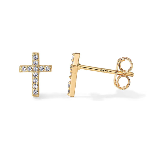 Small Criss Crucifix Cross Ear Stud Earrings