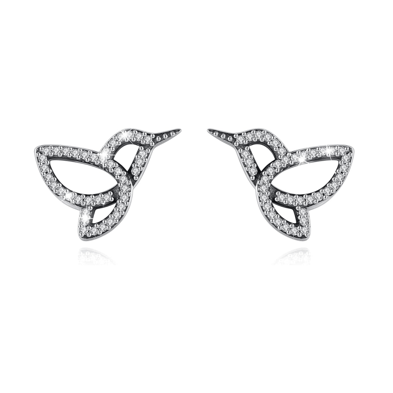 Pave Cz Hummingbird Skull Earrings