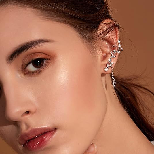 Leaf Cz Climber Earrings