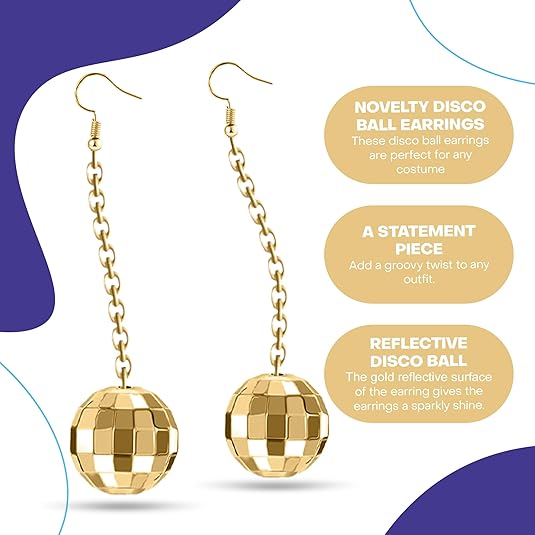 Long Gold Disco Ball Dangle Earrings