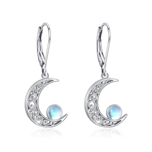 Moonstone Moon Dangle Earrings