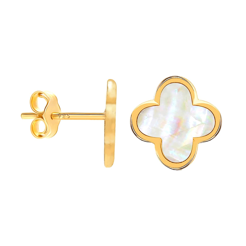 Mother Of Pearl Clover Stud Earrings