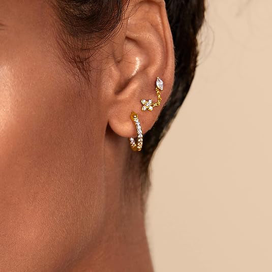 Pave 5 Stone Stud Earrings