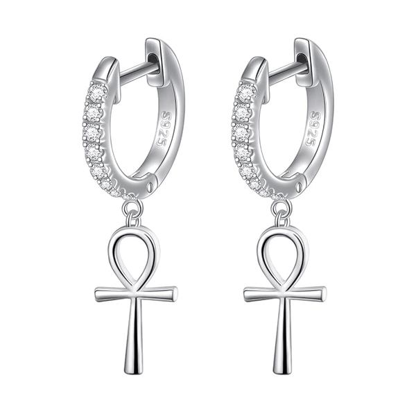 Sterling Silver Ankh Hoop Earrings