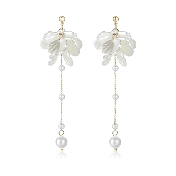 White Flower Drop Earrings