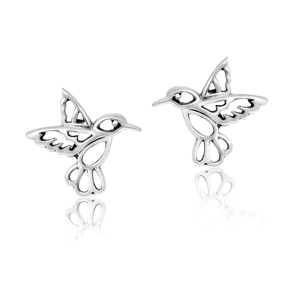 White Gold Hummingbird Post Earrings