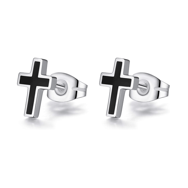 Black Cross Stud Earrings