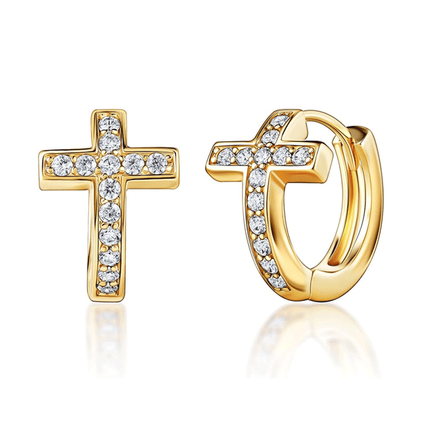 18k Gold Cross Huggie Hoop Earrings