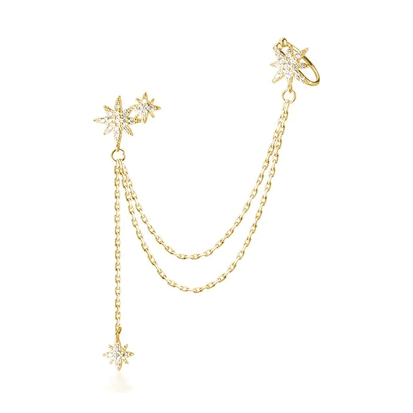 3 Shooting Star Ear Wrap Cuff Chain Earrings