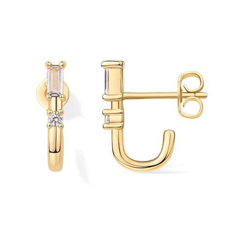 Baguette Half Huggie Hoop Earrings