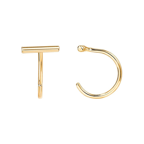 T Bar Open Half Circle Hoop Earrings