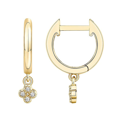 Clover Pave Ear Hugger Huggie Hoop Drop Earrings