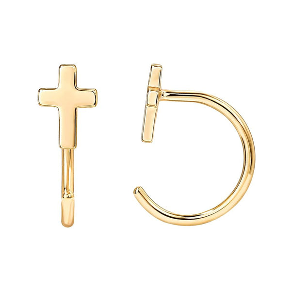 Small Cross 10mm Half Huggie Hoop Earrings