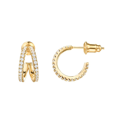 Small Pave Double Split Huggie Hoop Earrings