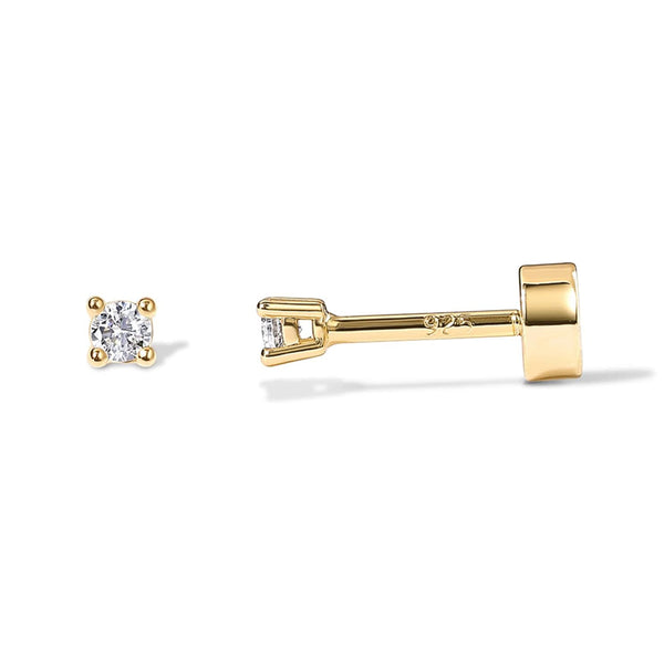 Solitaire Threaded Flat Back Stud Earrings