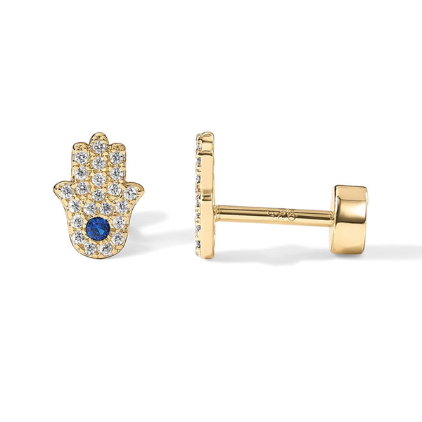 Hamsa Hand Of Fatima Flat Back Stud Earrings