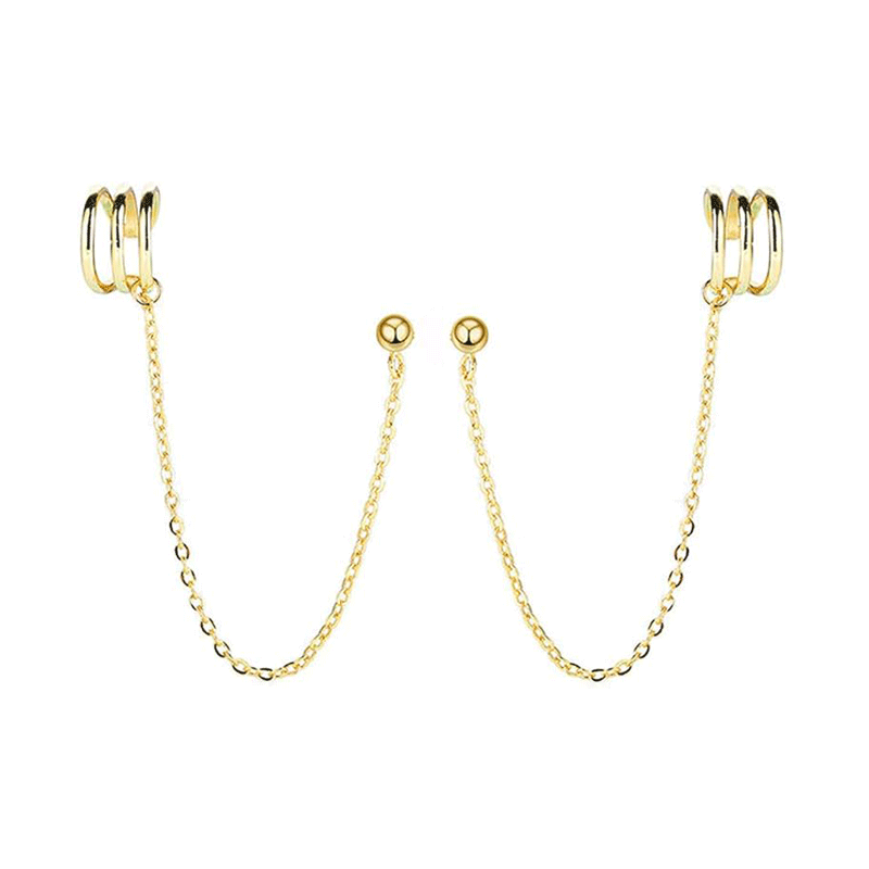 Huggie Ear Cuff Chain Earrings