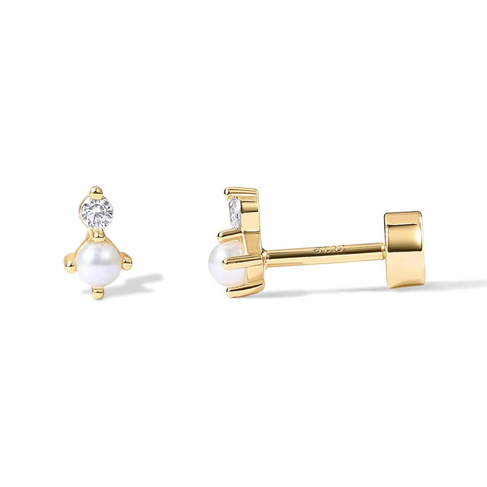 Pearl Cz Stud Earrings