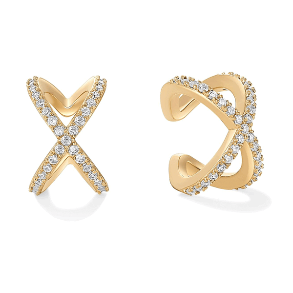 X Pave Huggie Ear Cuff Earrings