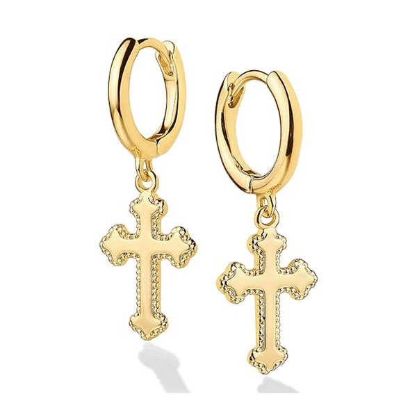 Gold Egyptian Ankh Cross Huggie Hoop Drop Earrings