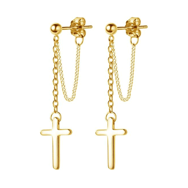 Cross Drop Chain Earrings