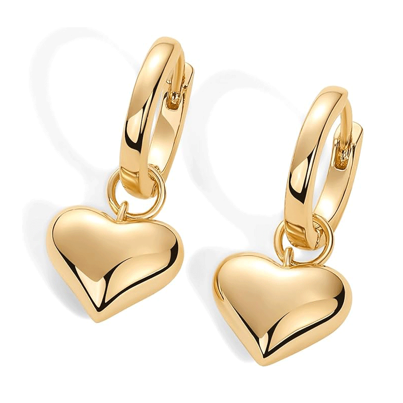 Puff Heart Shaped Huggie Hoop Drop Earrings