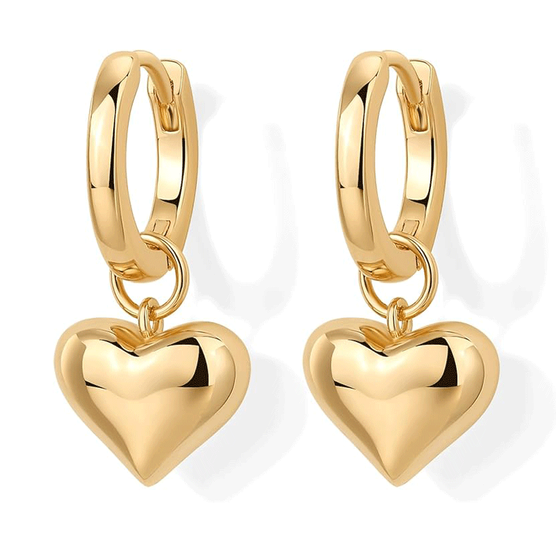 Puff Heart Shaped Huggie Hoop Drop Earrings