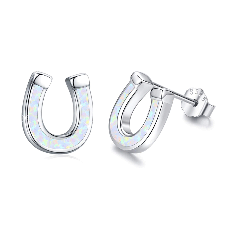 Opal Horseshoe Shaped Stud Earrings