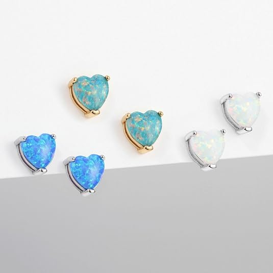 Opal Heart Stud Earrings