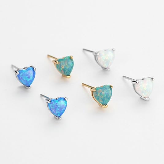 Opal Heart Stud Earrings