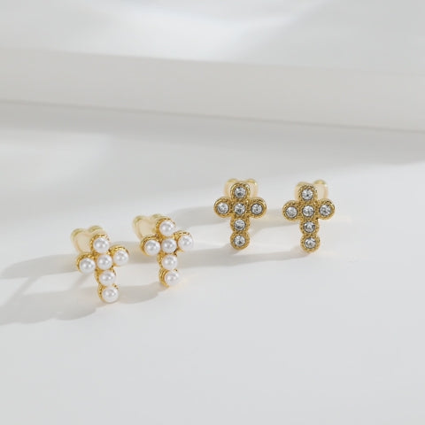 Pearl Cross Earrings