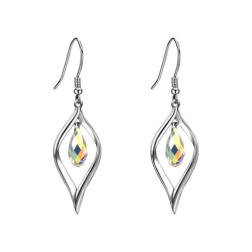 Swarovski Twist Leaf Teardrop Drop Dangle Earrings