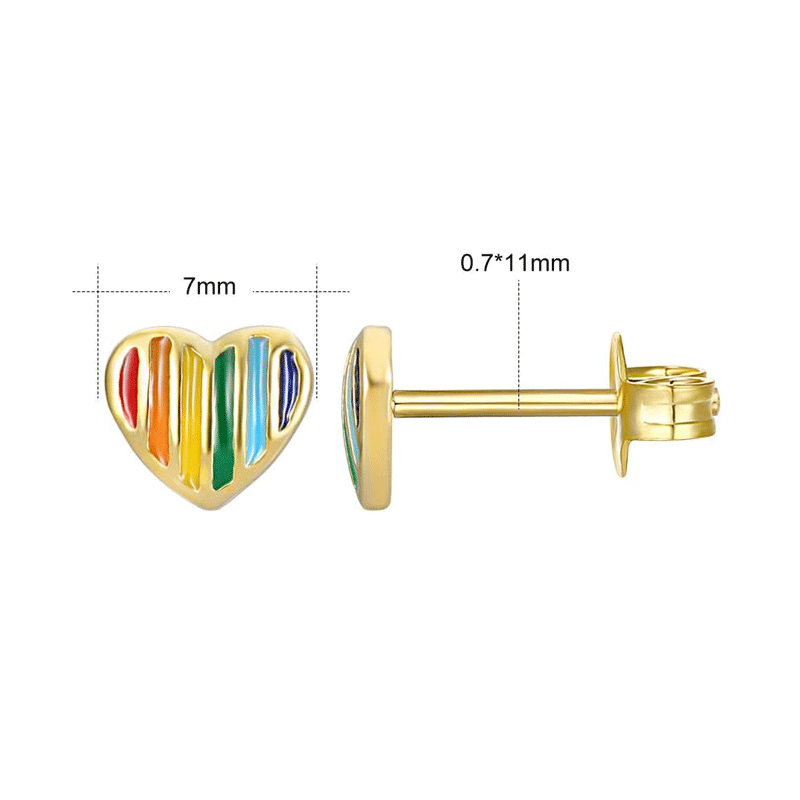 Rainbow Love Heart Stud Earrings