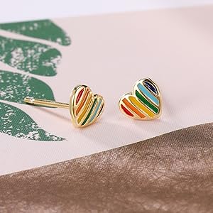 Rainbow Love Heart Stud Earrings