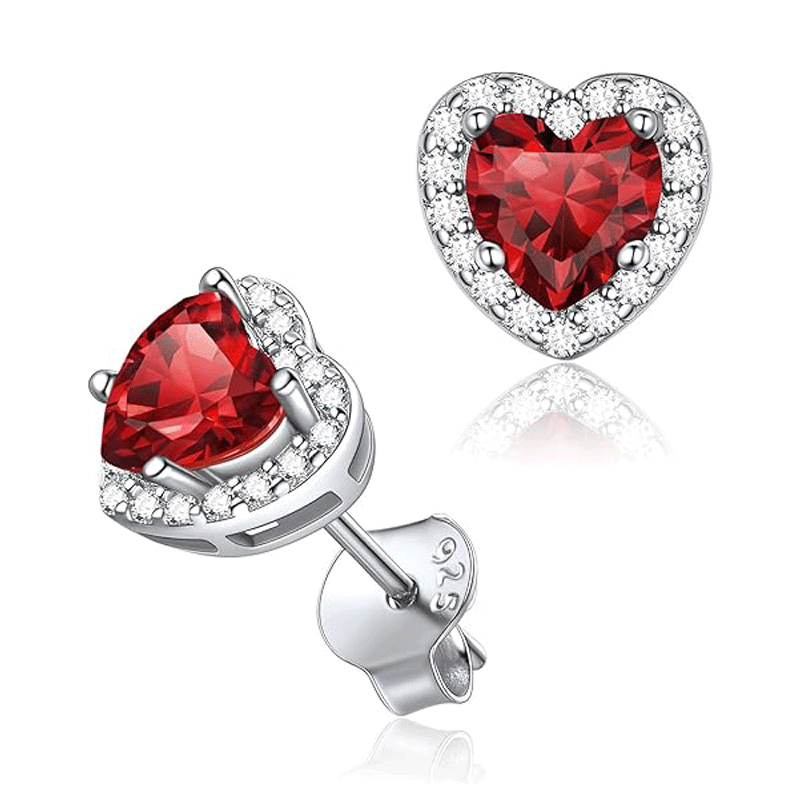 Red Love Heart Shaped Stud Earrings