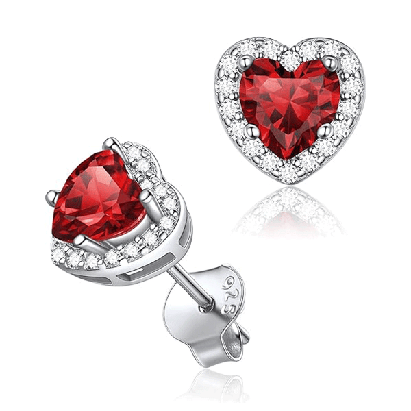 Red Love Heart Shaped Stud Earrings