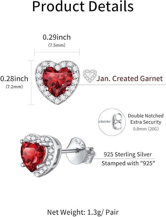 Red Love Heart Shaped Stud Earrings