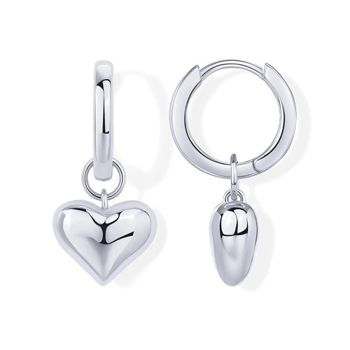 Puff Heart Shaped Huggie Hoop Drop Earrings