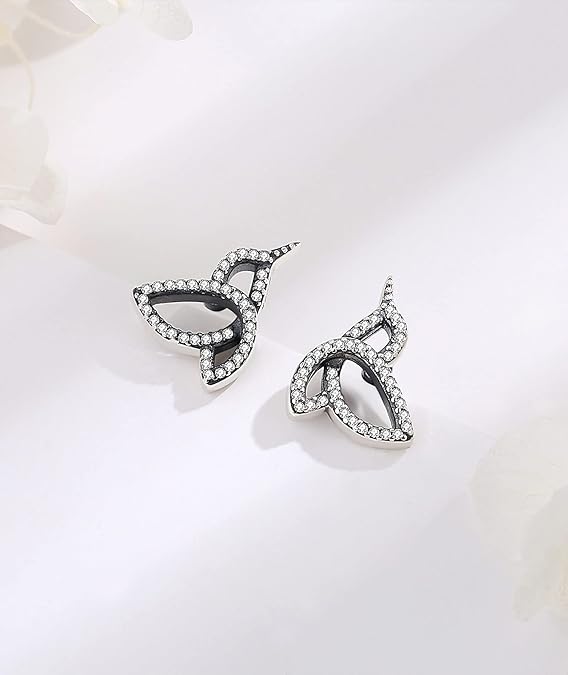 Pave Cz Hummingbird Skull Earrings