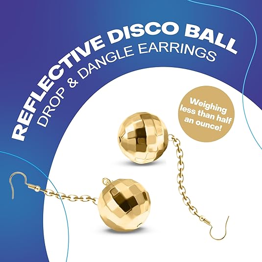 Long Gold Disco Ball Dangle Earrings