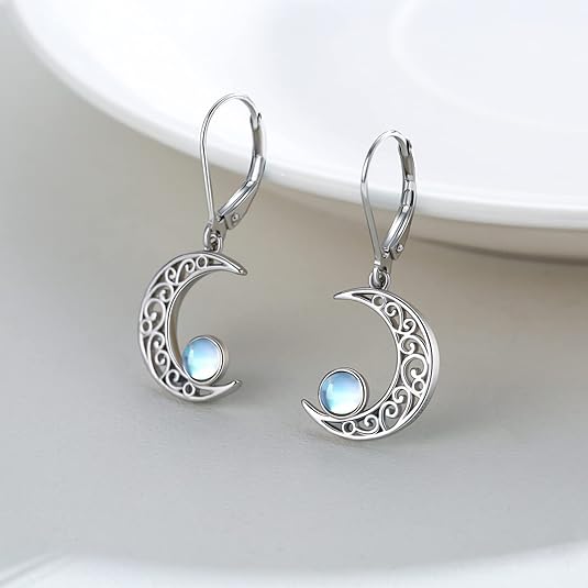 Moonstone Moon Dangle Earrings