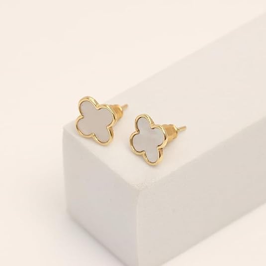 Mother Of Pearl Clover Stud Earrings