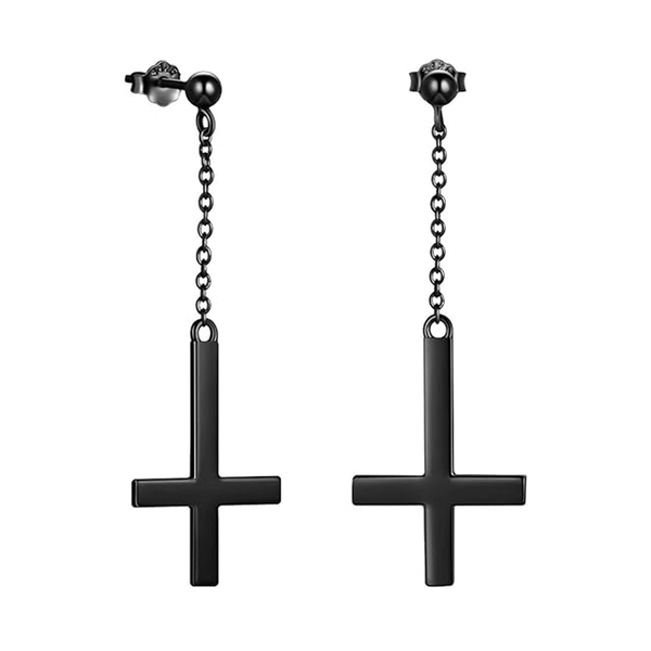 Upside Down Black Cross Earrings