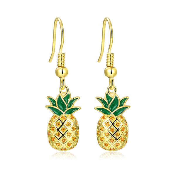 14k Gold Plated Pineapple Dangle Earrings - Trensygo Jewelry