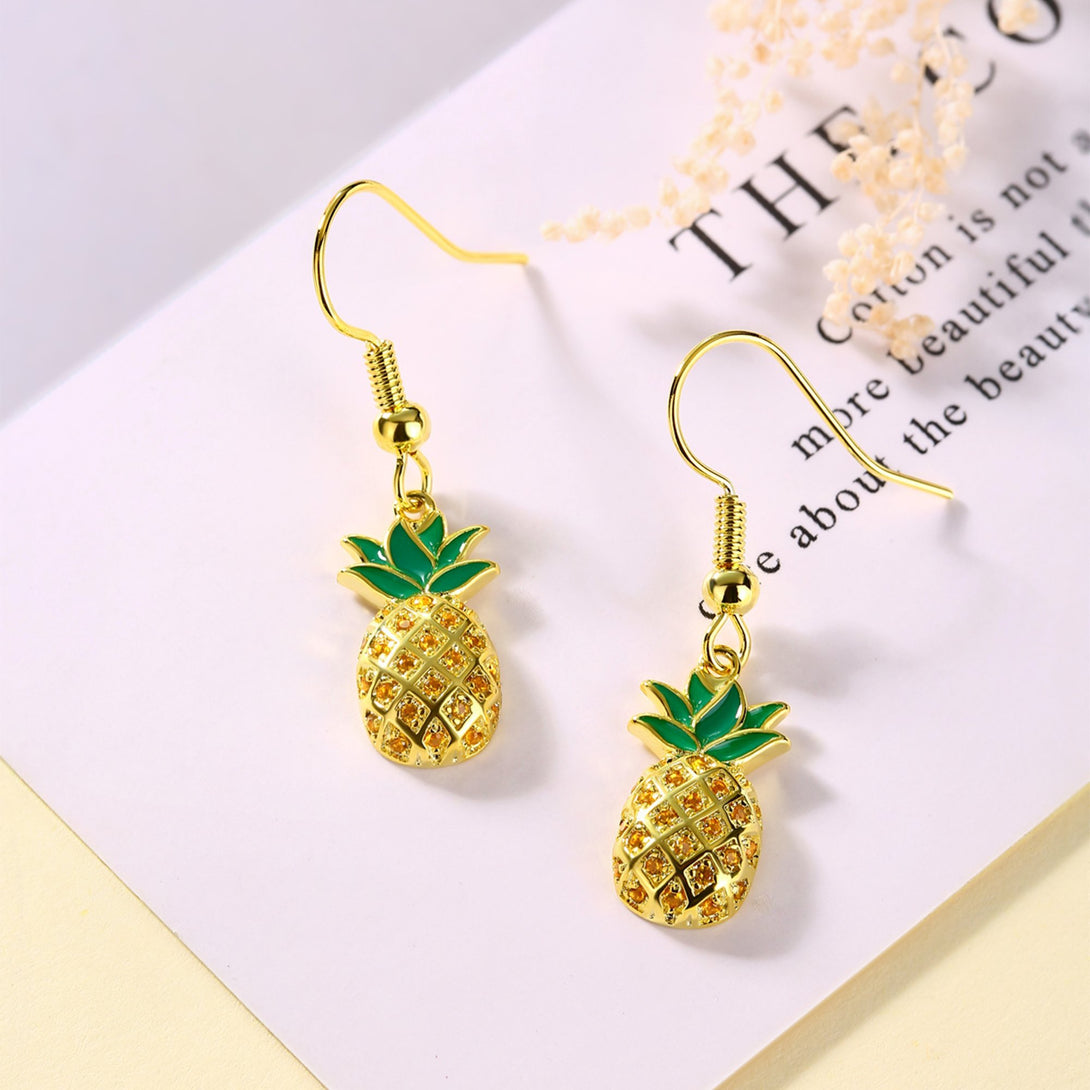 14k Gold Plated Pineapple Dangle Earrings - Trensygo Jewelry